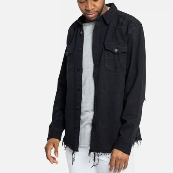 Victorious Men's Distressed Cotton Frayed Hem Denim Jacket Shirt Size 5X - Picture 1 of 10